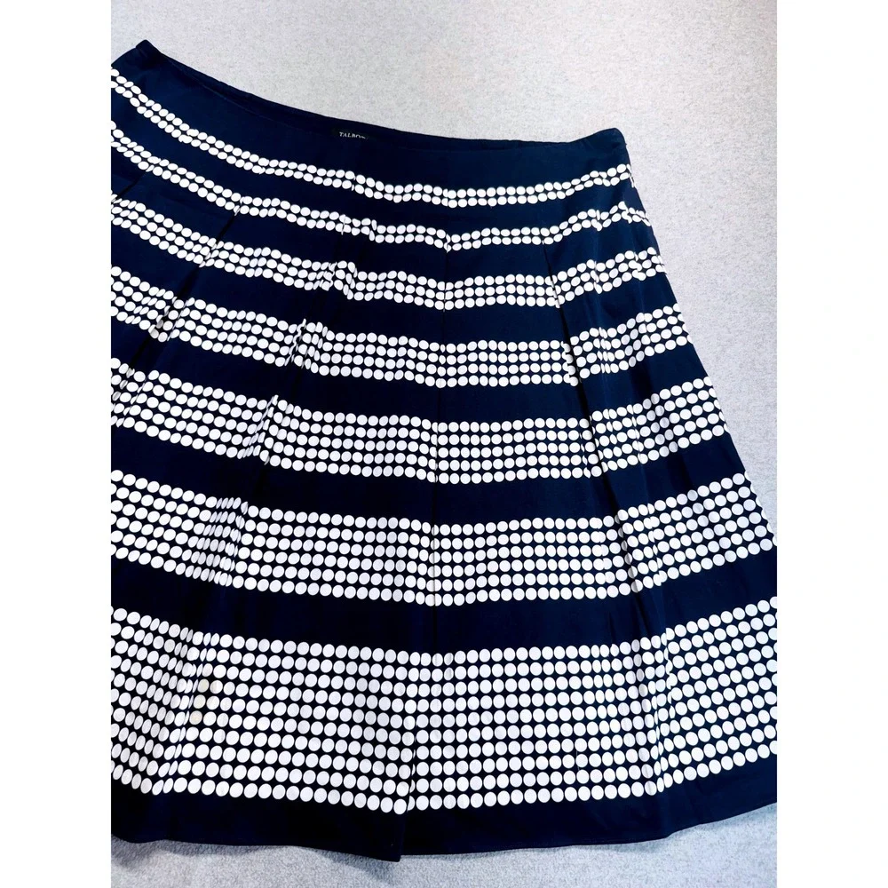 Talbots Women 22W Navy White Polka Dot Stripe A-Line Midi Skirt Plus Size Flowy